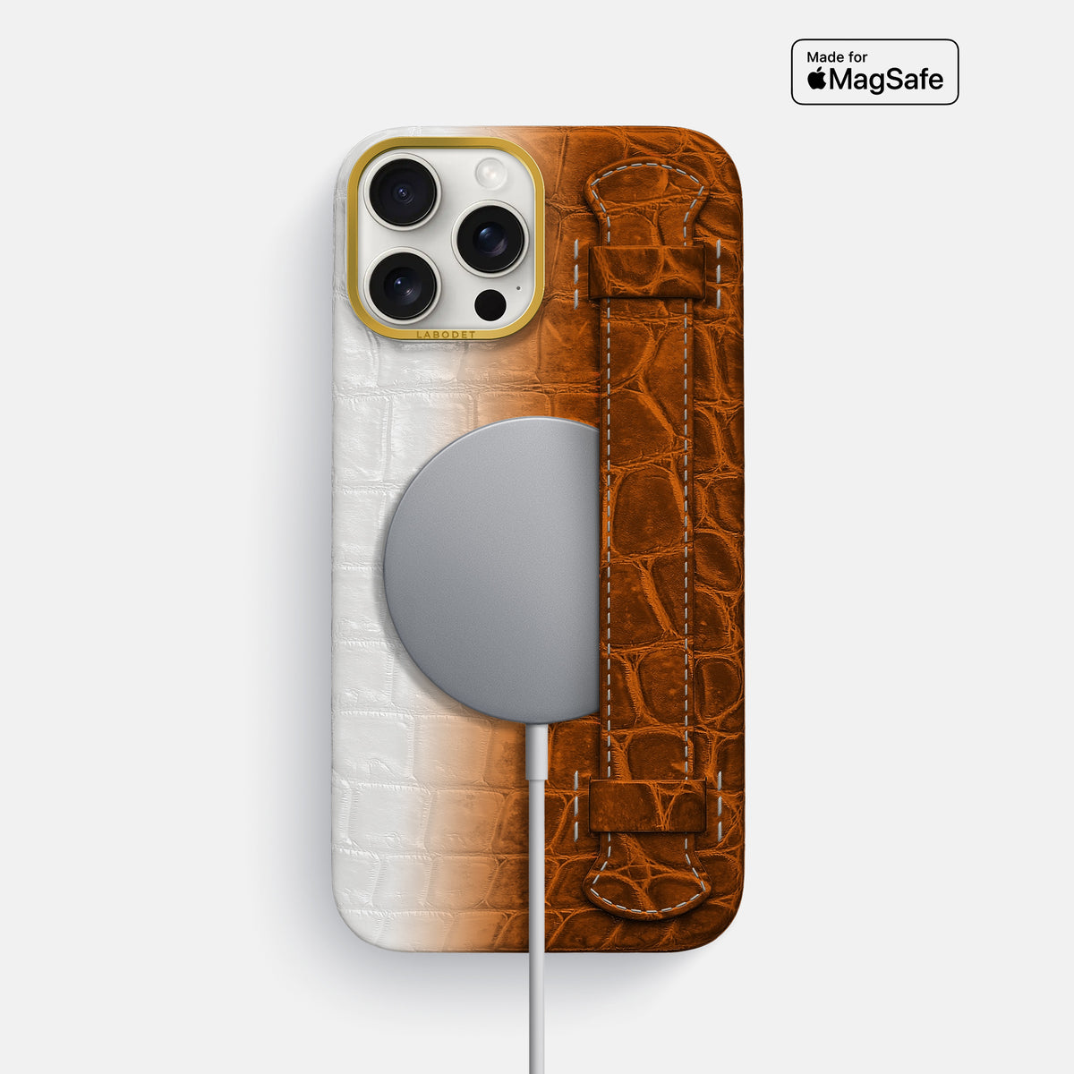 Orange iPhone 16 Pro Max Center Handle Himalayan Crocodile with Gold Metal -5 | Orange-Gold
