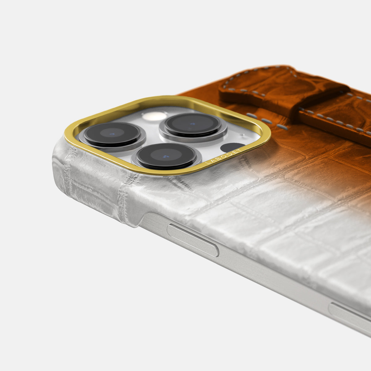 Orange iPhone 16 Pro Max Center Handle Himalayan Crocodile with Gold Metal -6 | Orange-Gold