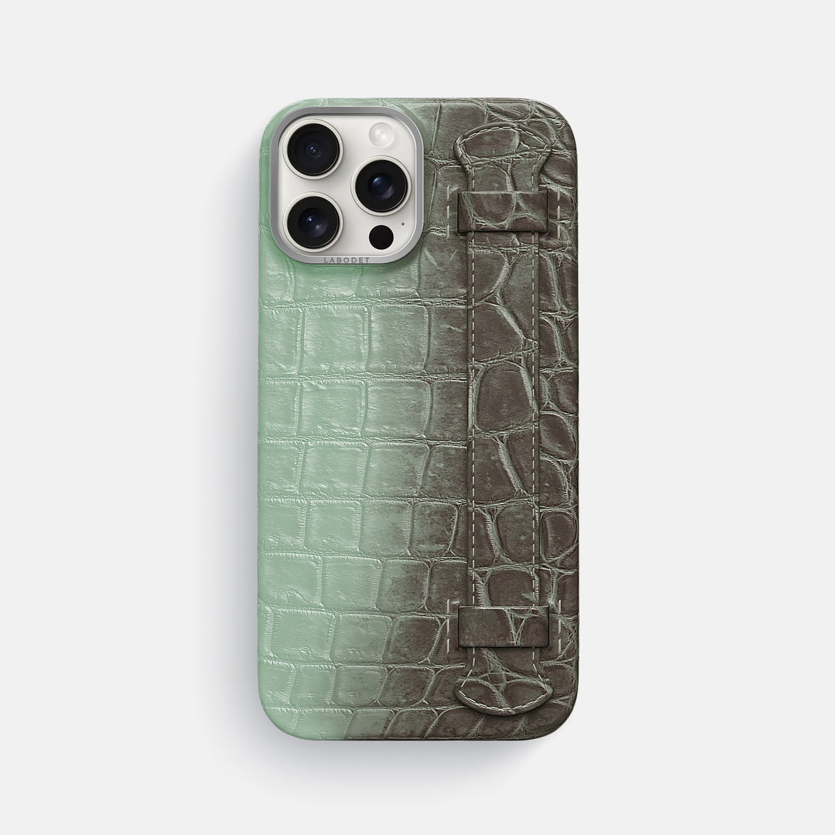 Pistachio iPhone 16 Pro Max Handle Case Himalayan Crocodile with Steel Metal -1 | Pistachio-Steel