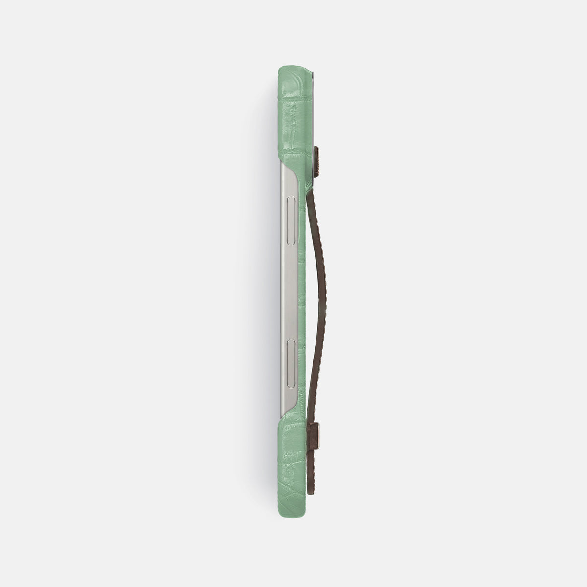 Pistachio iPhone 16 Pro Max Handle Case Himalayan Crocodile with Steel Metal -3 | Pistachio-Steel