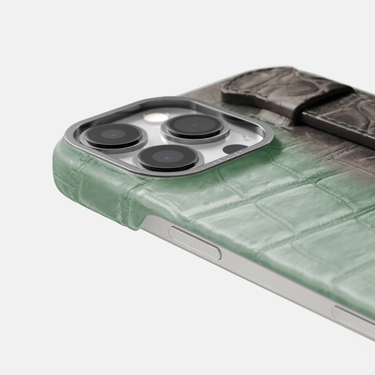 Pistachio iPhone 16 Pro Max Handle Case Himalayan Crocodile with Steel Metal -6 | Pistachio-Steel
