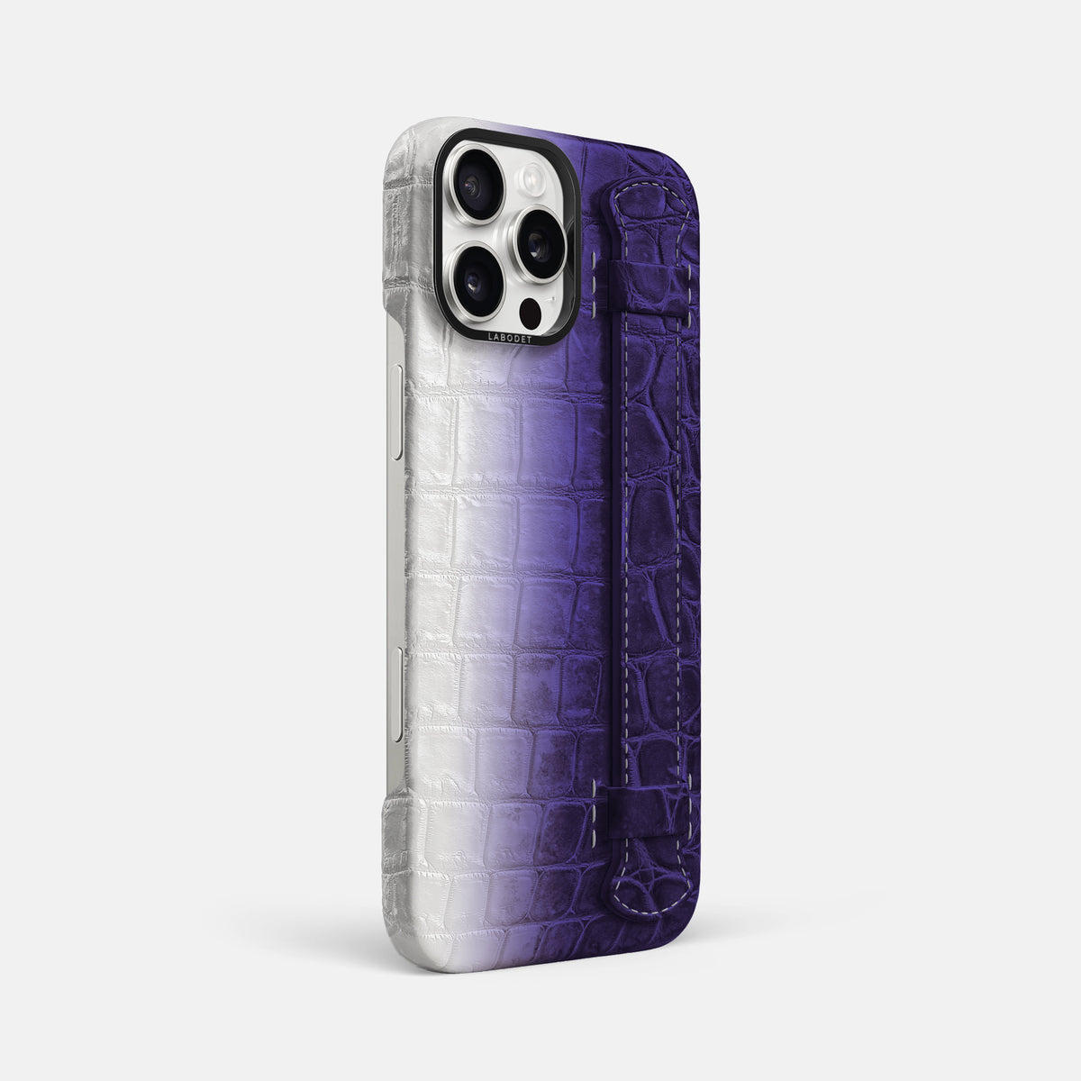 Purple iPhone 16 Pro Max Handle Case Himalayan Crocodile with Black Metal -2 | Purple-Black