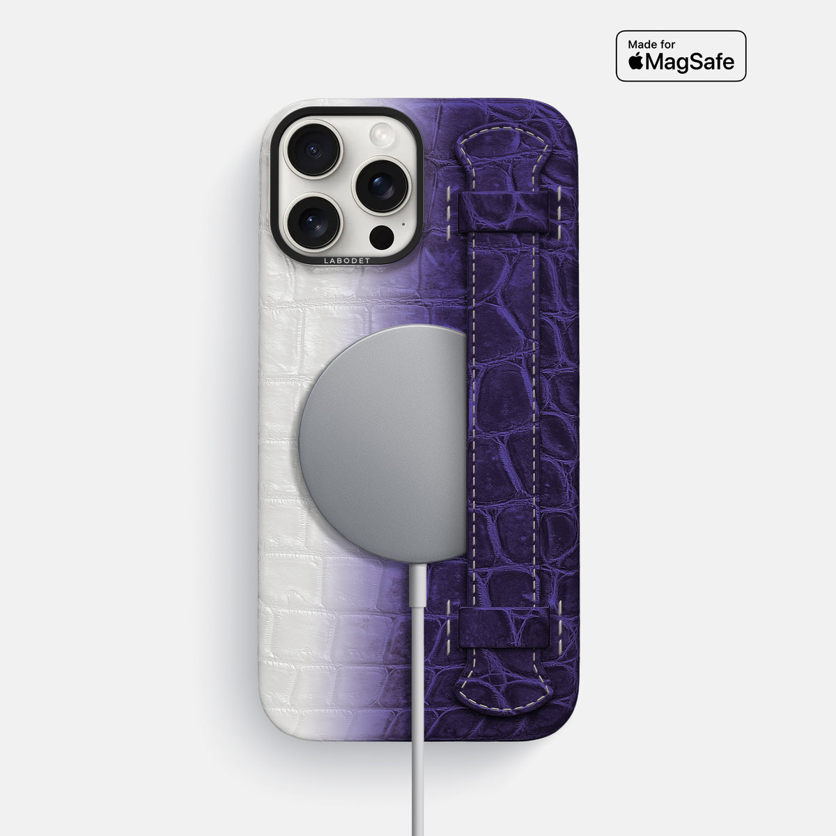 Purple iPhone 16 Pro Max Handle Case Himalayan Crocodile with Black Metal -5 | Purple-Black