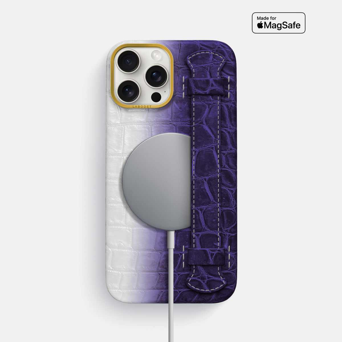 Purple iPhone 16 Pro Max Center Handle Himalayan Crocodile with Gold Metal -5 | Purple-Gold