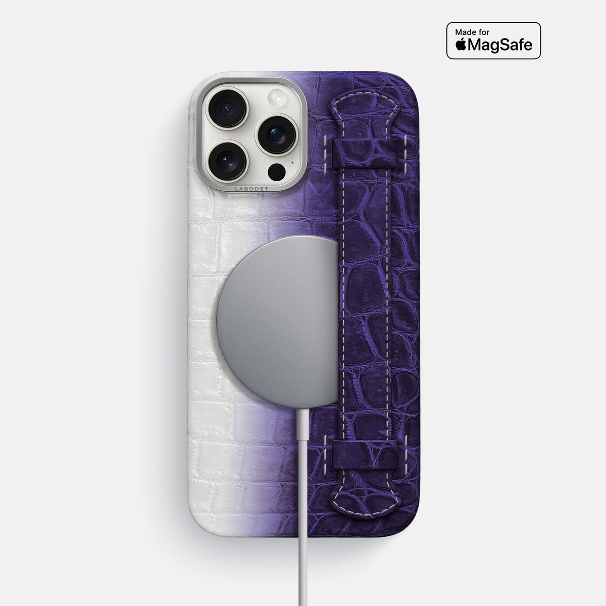 Purple iPhone 16 Pro Max Handle Case Himalayan Crocodile with Steel Metal -5 | Purple-Steel