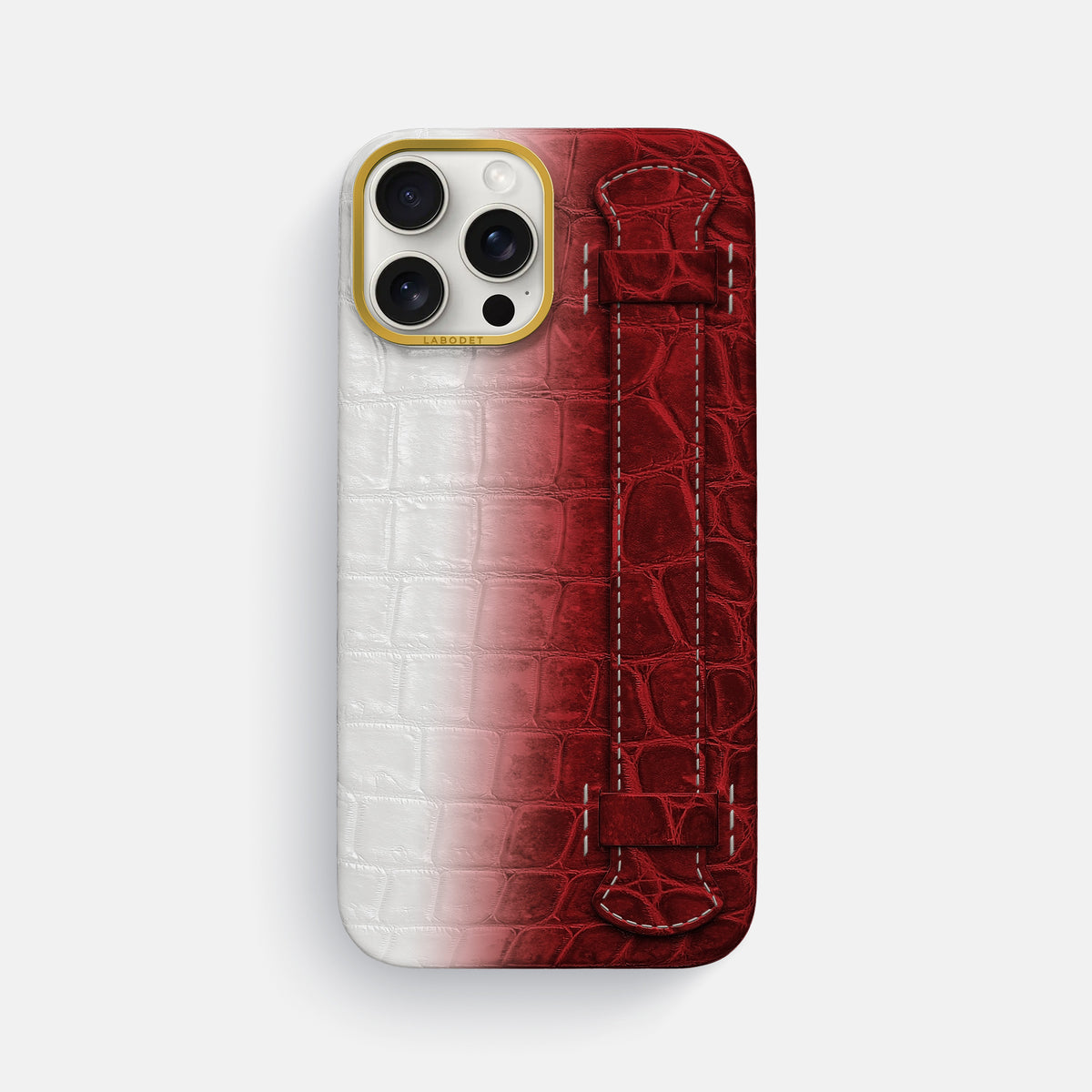 Red iPhone 16 Pro Max Center Handle Himalayan Crocodile with Gold Metal -1 | Red-Gold