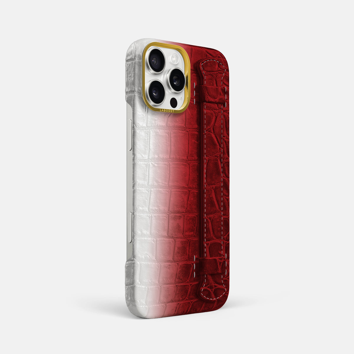 Red iPhone 16 Pro Max Center Handle Himalayan Crocodile with Gold Metal -2 | Red-Gold