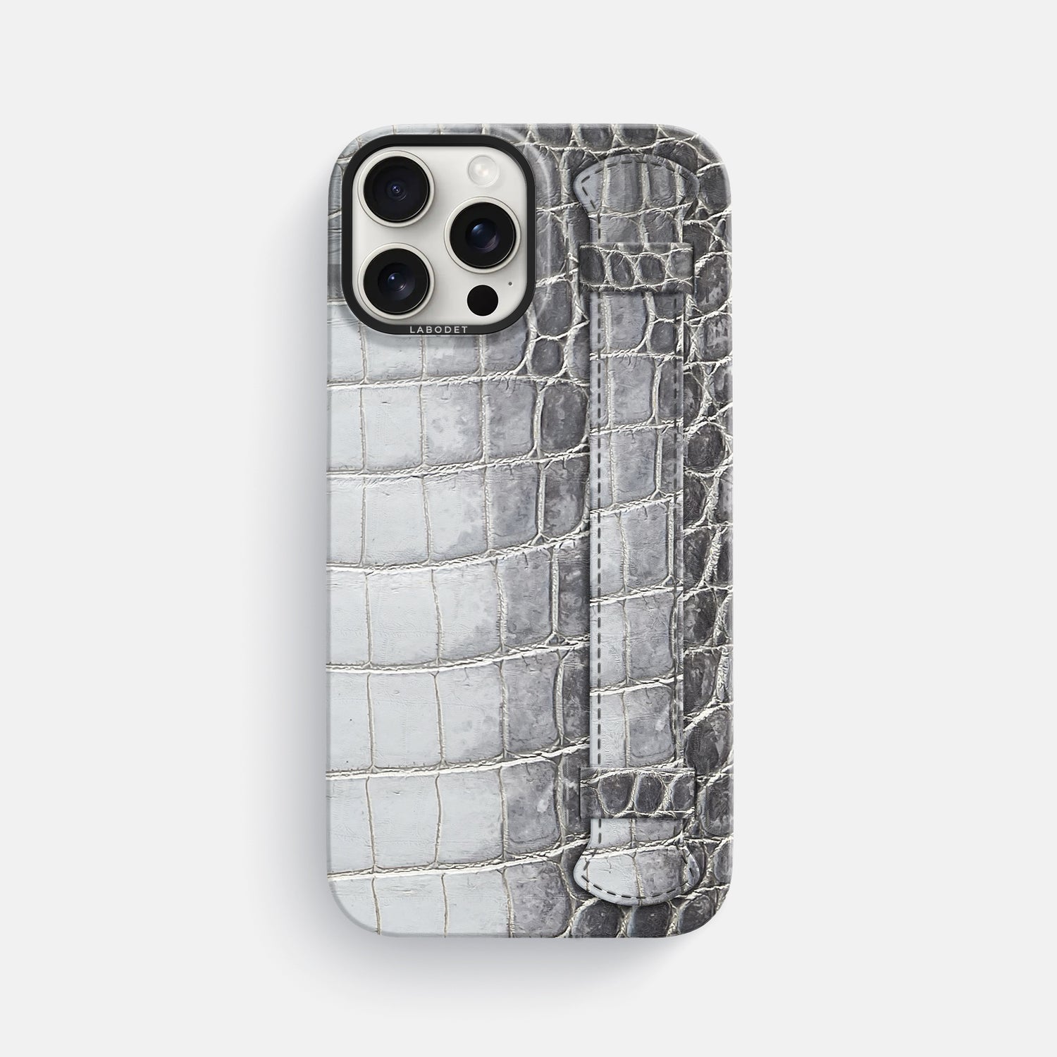 Silver iPhone 16 Pro Max Handle Case Himalayan Crocodile with Black Metal -1 | Silver-Black