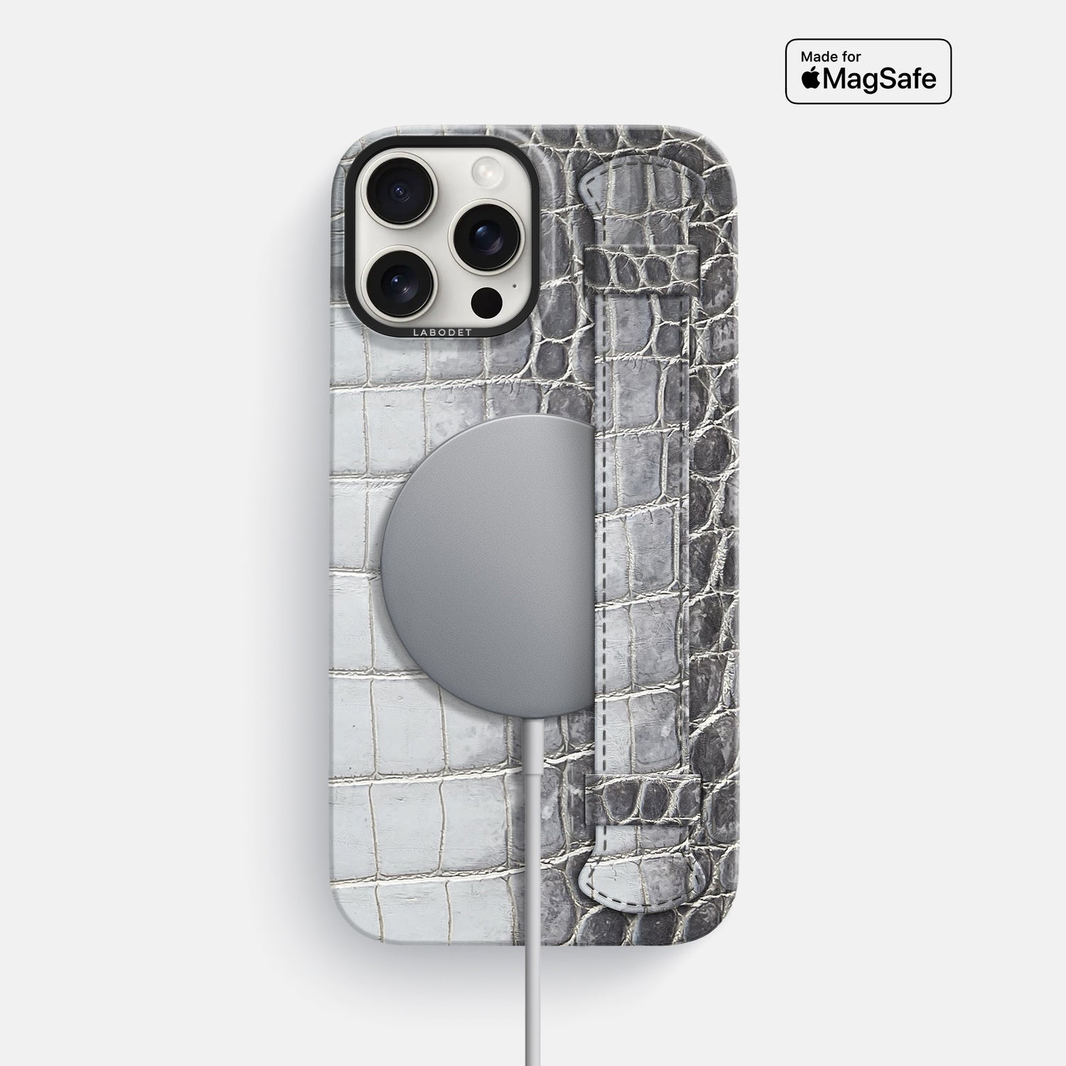Silver iPhone 16 Pro Max Handle Case Himalayan Crocodile with Black Metal -4 | Silver-Black