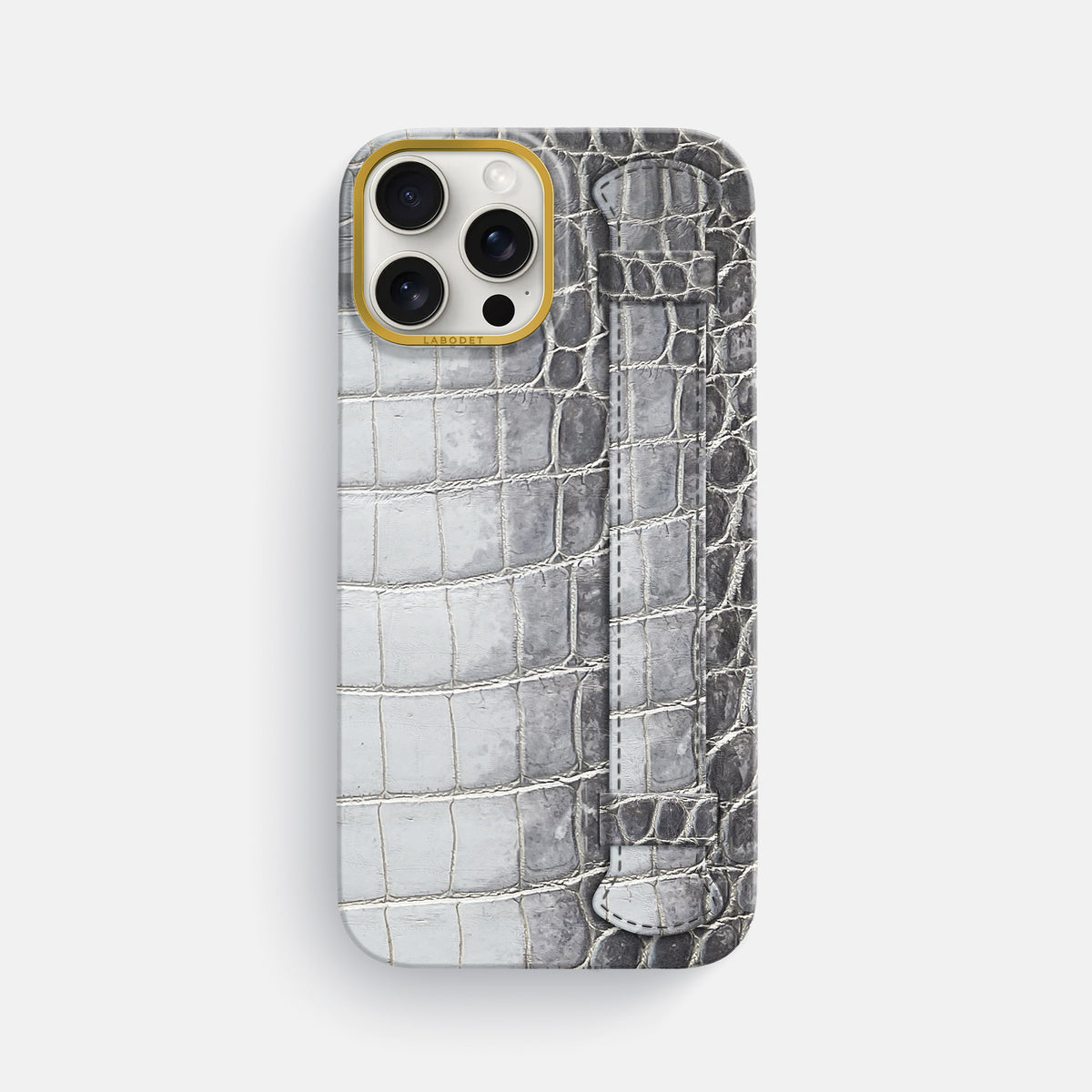 Silver iPhone 16 Pro Max Center Handle Himalayan Crocodile with Gold Metal -1 | Silver-Gold