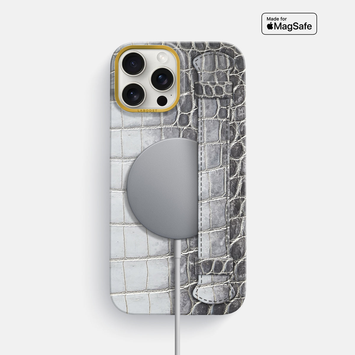 Silver iPhone 16 Pro Max Center Handle Himalayan Crocodile with Gold Metal -5 | Silver-Gold