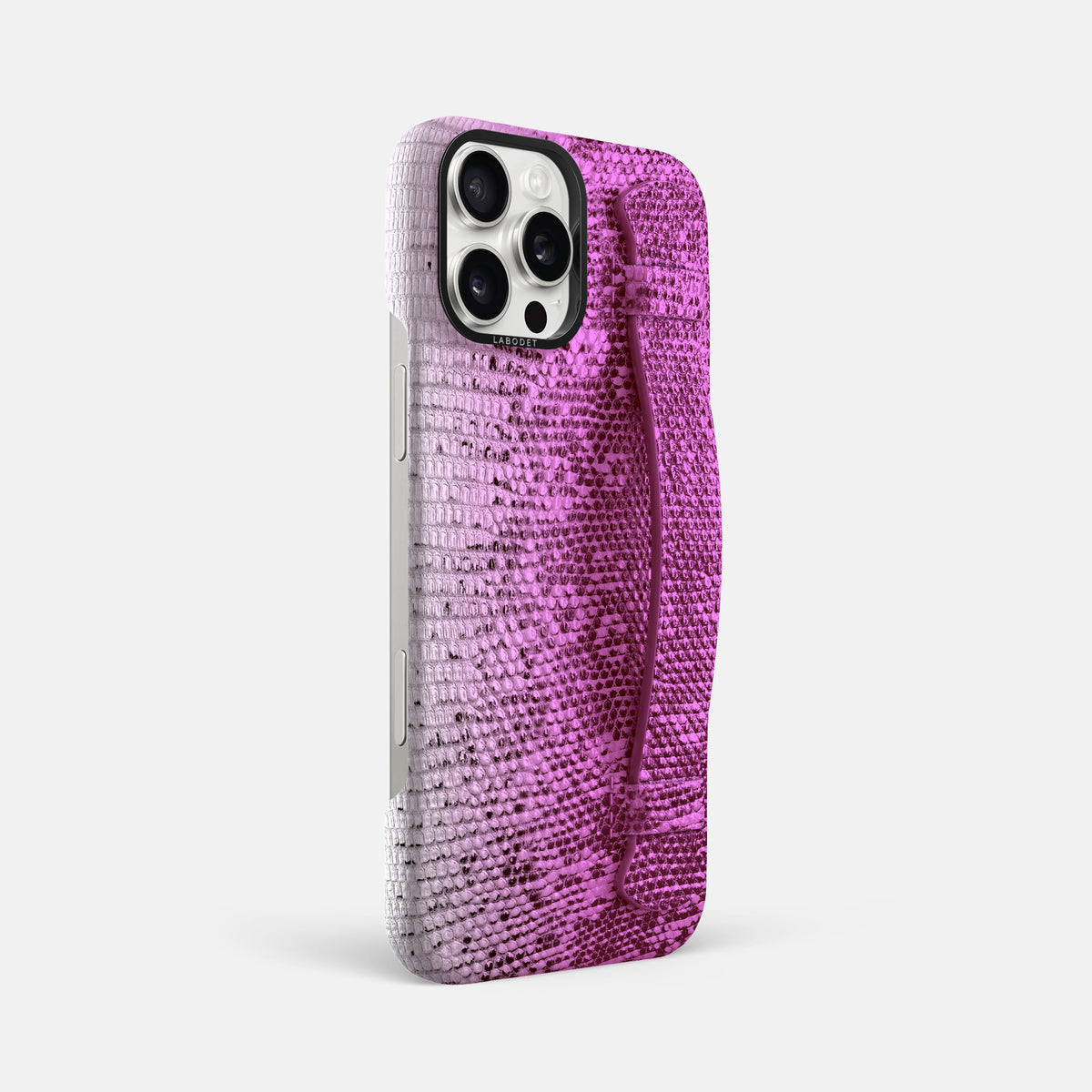 Fuchsia iPhone 16 Pro Max Himalayan Lizard Handle Case with Black Metal -2 | Fuchsia-Black