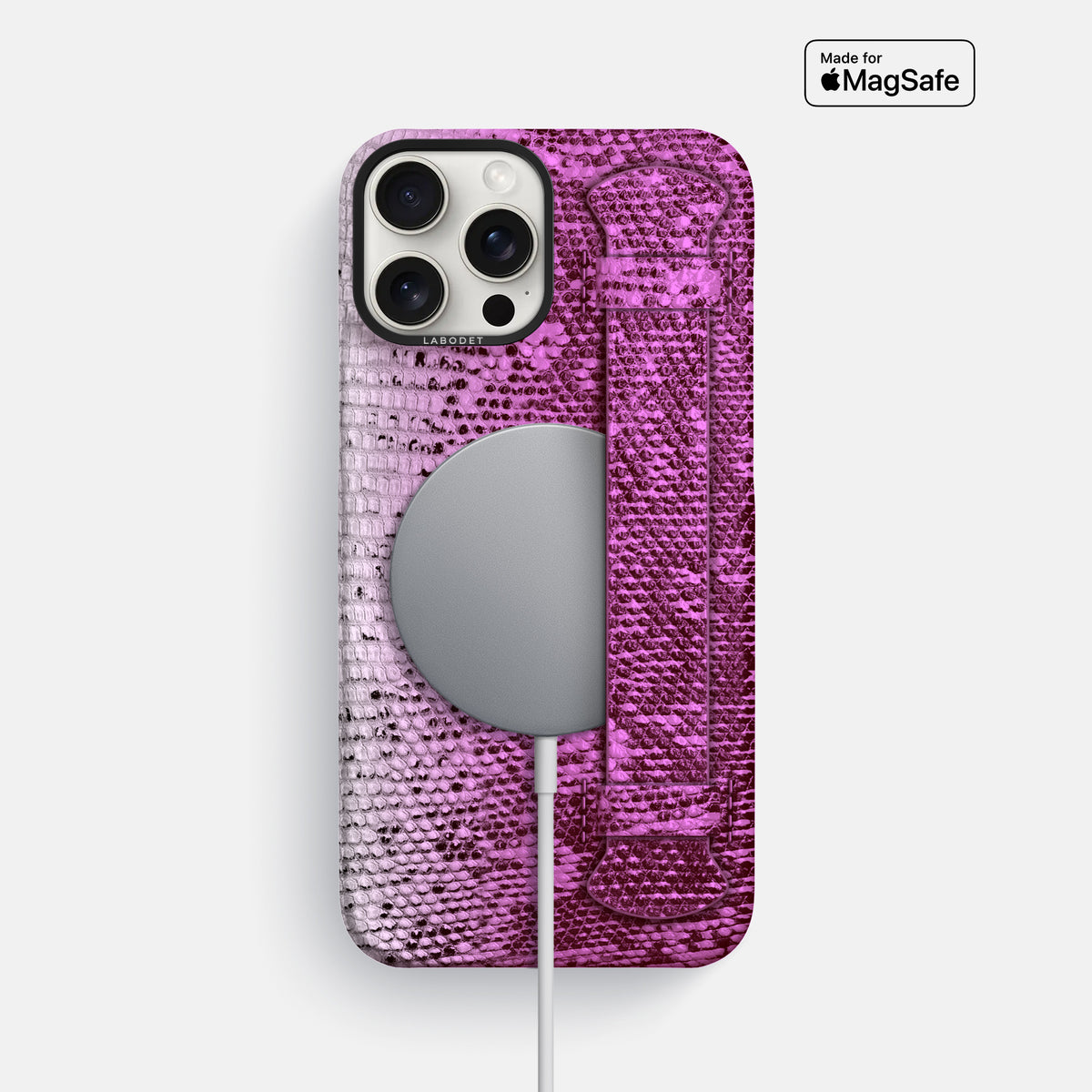 Fuchsia iPhone 16 Pro Max Himalayan Lizard Handle Case with Black Metal -5 | Fuchsia-Black