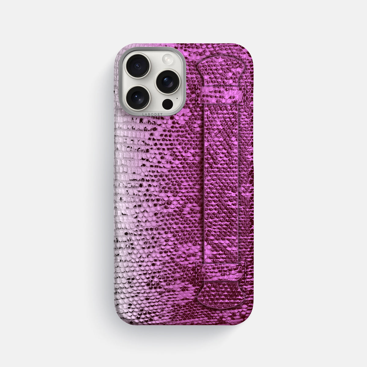 Fuchsia iPhone 16 Pro Max Himalayan Lizard Handle Case with Steel Metal -1 | Fuchsia-Steel
