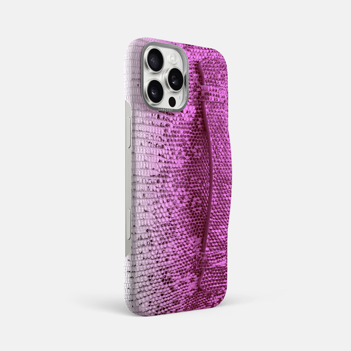 Fuchsia iPhone 16 Pro Max Himalayan Lizard Handle Case with Steel Metal -2 | Fuchsia-Steel