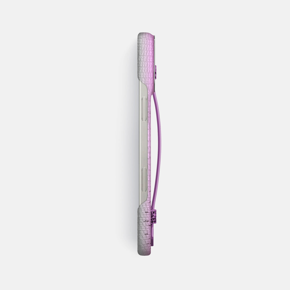 Fuchsia iPhone 16 Pro Max Himalayan Lizard Handle Case with Steel Metal -3 | Fuchsia-Steel