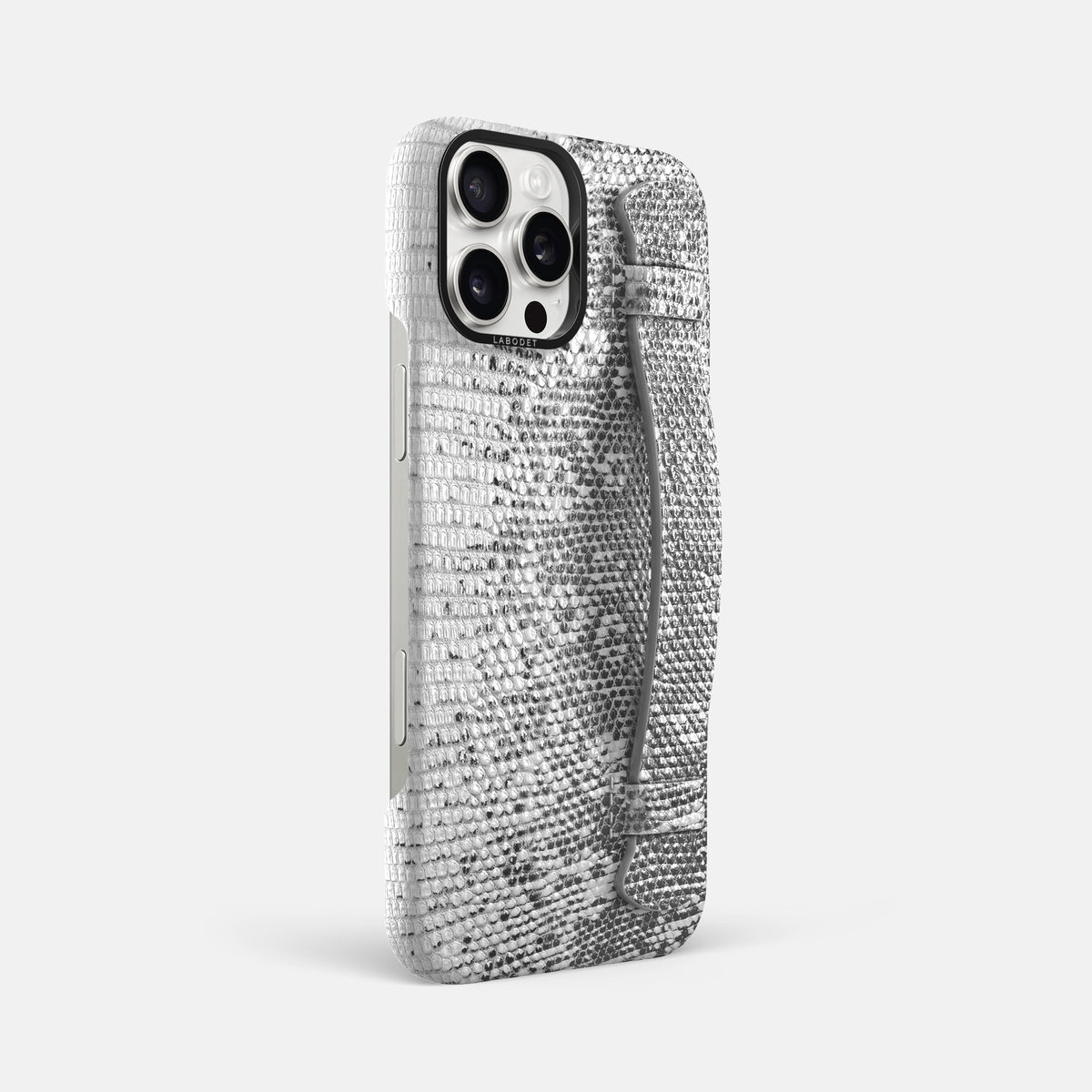 Light iPhone 16 Pro Max Himalayan Lizard Handle Case with Black Metal -2 | Light-Black