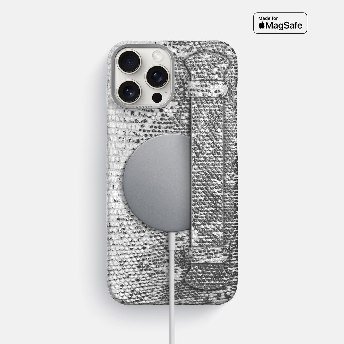 Light iPhone 16 Pro Max Himalayan Lizard Handle Case with Steel Metal -5 | Light-Steel