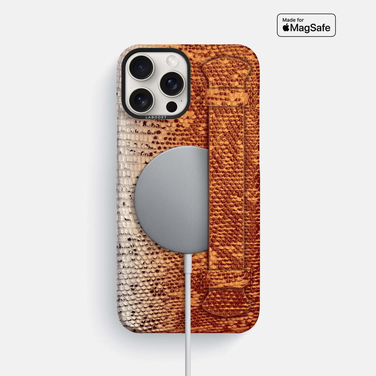 Orange iPhone 16 Pro Max Himalayan Lizard Handle Case with Black Metal -5 | Orange-Black