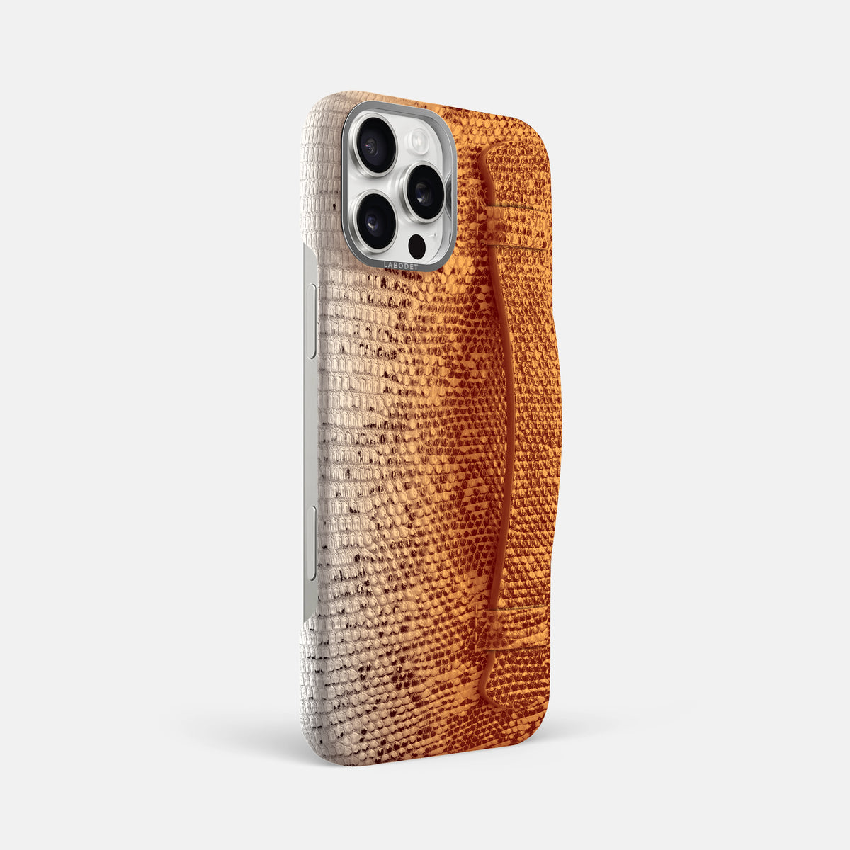 Orange iPhone 16 Pro Max Himalayan Lizard Handle Case with Steel Metal -2 | Orange-Steel