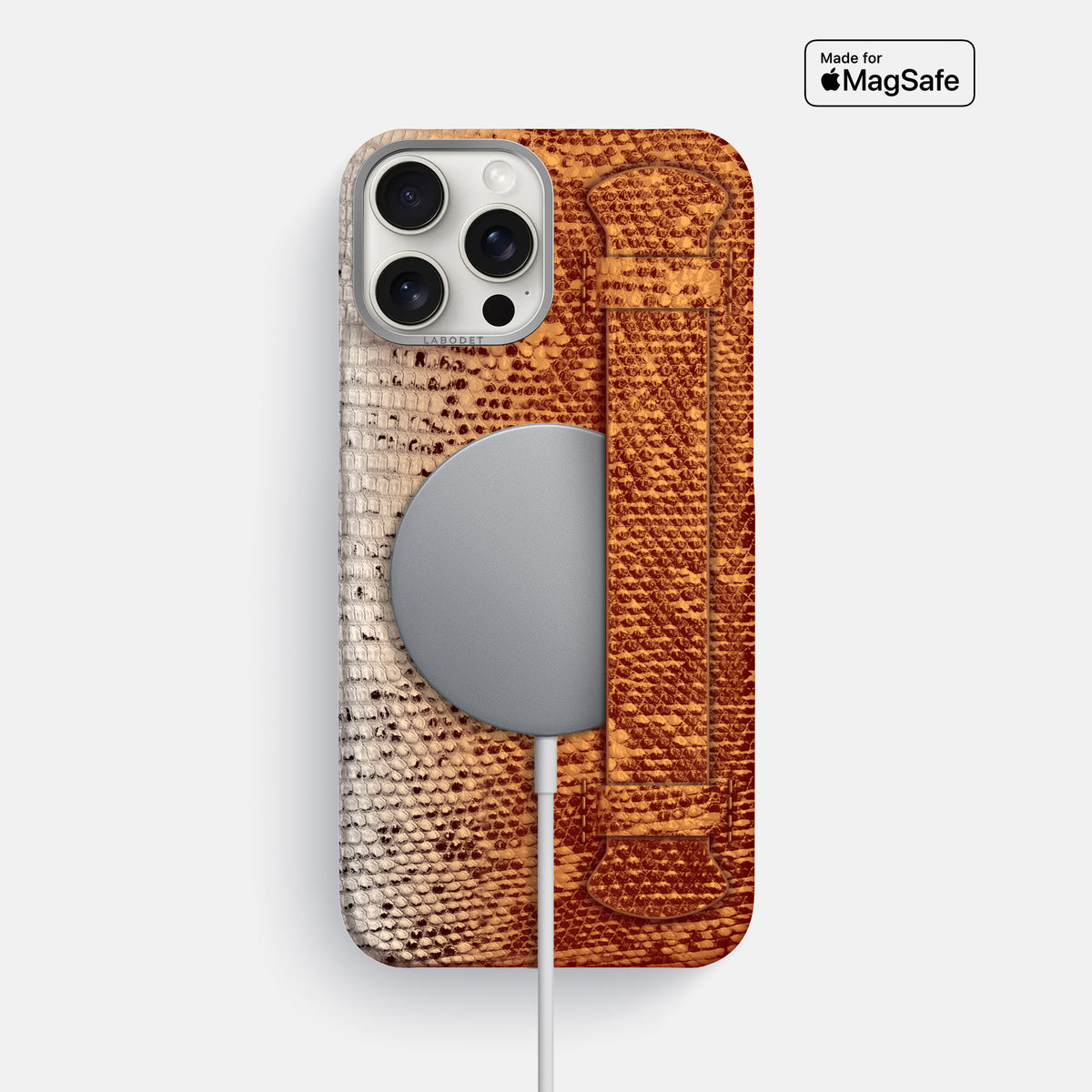 Orange iPhone 16 Pro Max Himalayan Lizard Handle Case with Steel Metal -5 | Orange-Steel