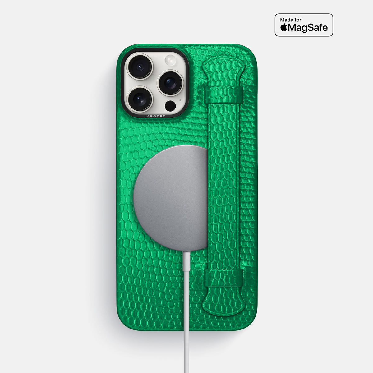 Apple-Green iPhone 16 Pro Max Handle Case Lizard with Black Metal -5 | Apple-Green-Black