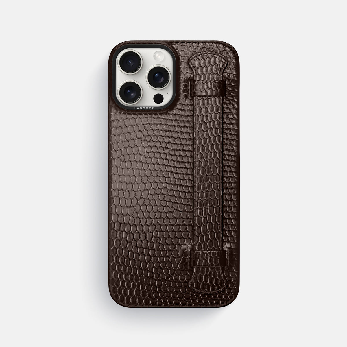 Brown iPhone 16 Pro Max Handle Case Lizard with Black Metal -1 | Brown-Black