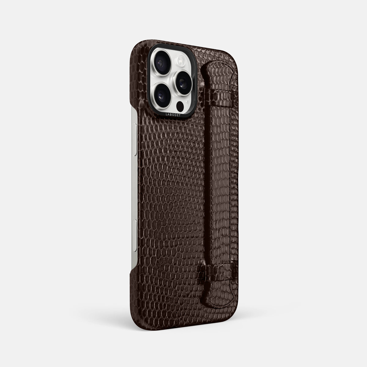 Brown iPhone 16 Pro Max Handle Case Lizard with Black Metal -2 | Brown-Black