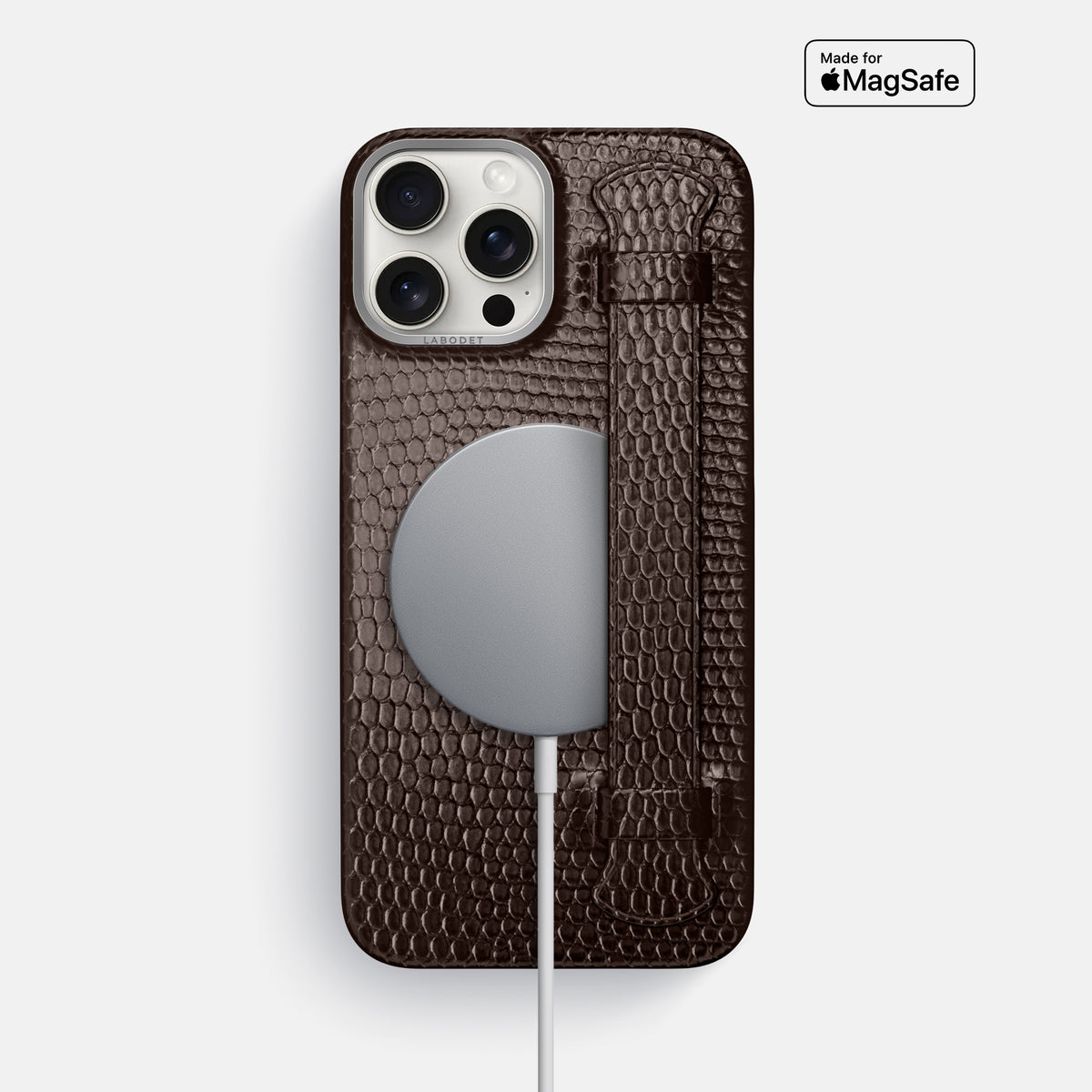 Brown iPhone 16 Pro Max Handle Case Lizard with Steel Metal -5 | Brown-Steel
