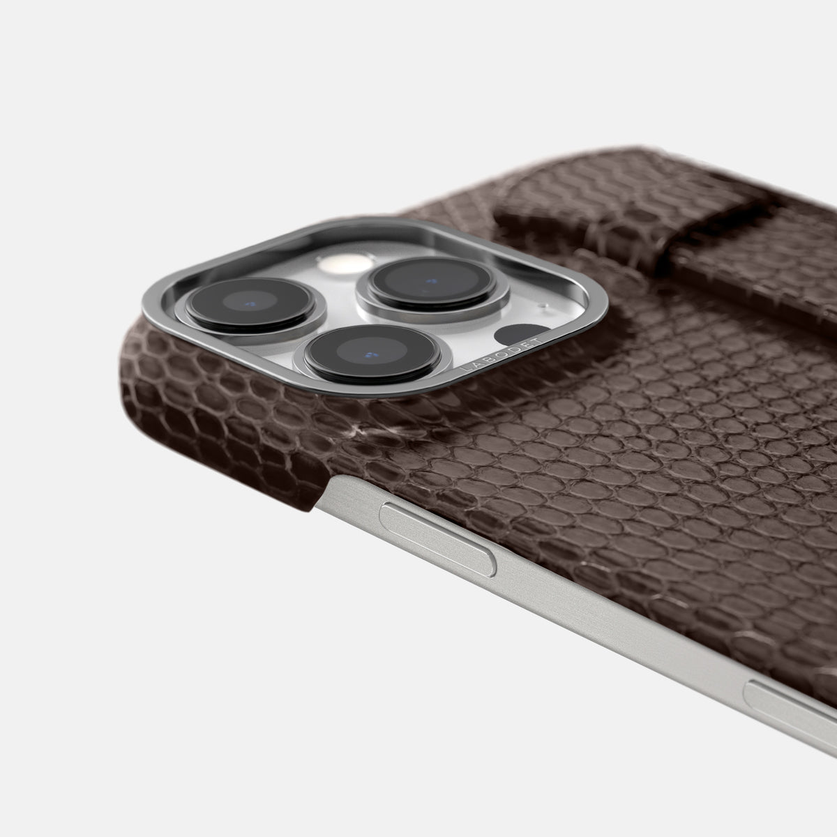Brown iPhone 16 Pro Max Handle Case Lizard with Steel Metal -6 | Brown-Steel