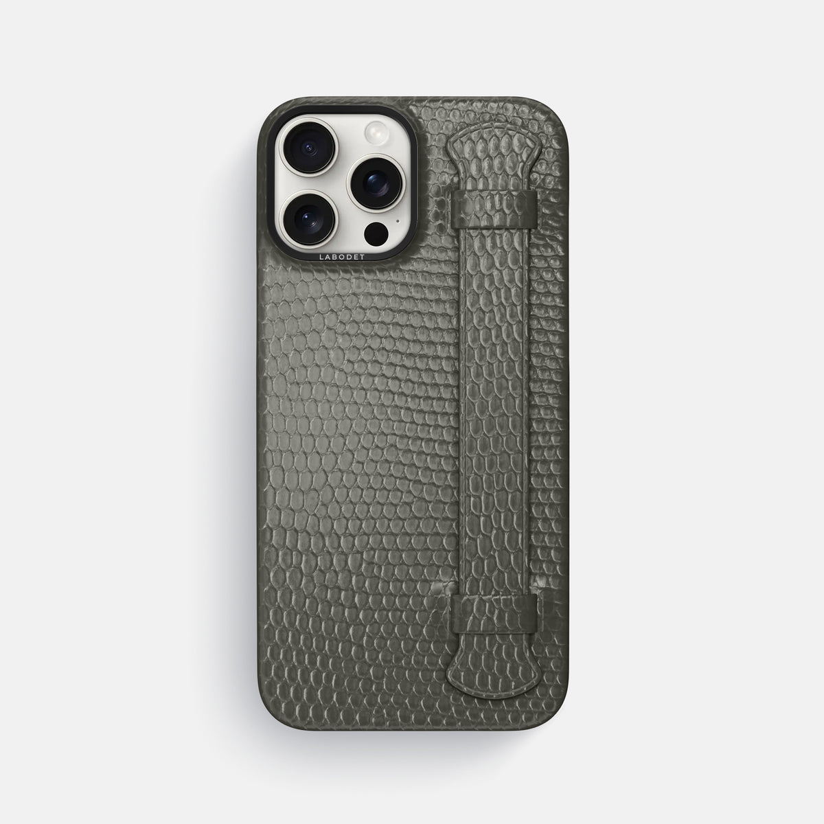 Grey iPhone 16 Pro Max Handle Case Lizard with Black Metal -1 | Grey-Black