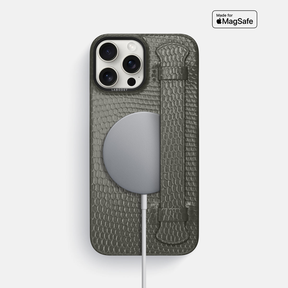 Grey iPhone 16 Pro Max Handle Case Lizard with Black Metal -5 | Grey-Black