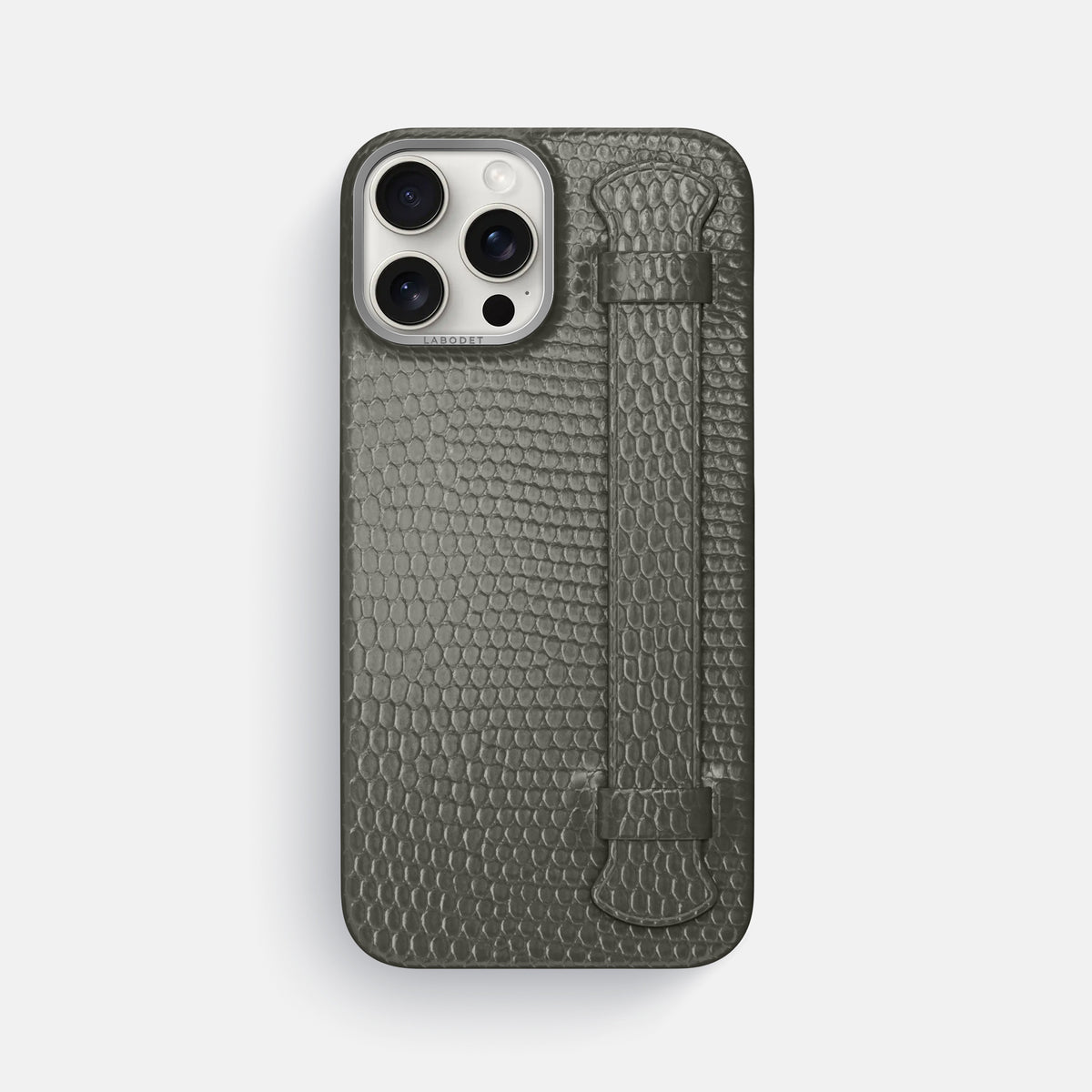 Grey iPhone 16 Pro Max Handle Case Lizard with Steel Metal -1 | Grey-Steel