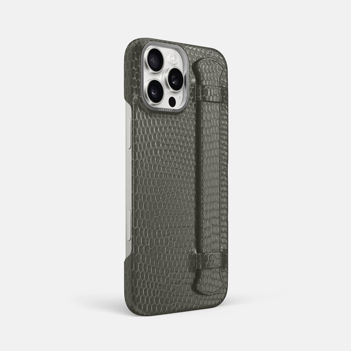 Grey iPhone 16 Pro Max Handle Case Lizard with Steel Metal -2 | Grey-Steel
