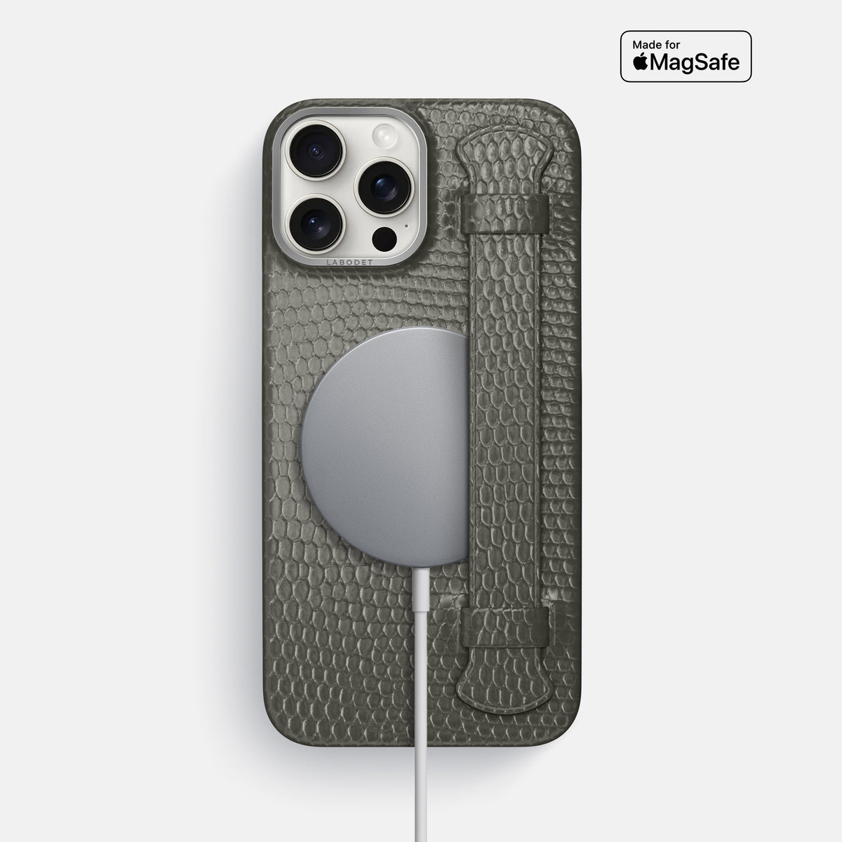 Grey iPhone 16 Pro Max Handle Case Lizard with Steel Metal -5 | Grey-Steel