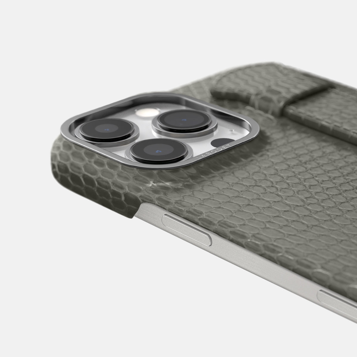 Grey iPhone 16 Pro Max Handle Case Lizard with Steel Metal -6 | Grey-Steel