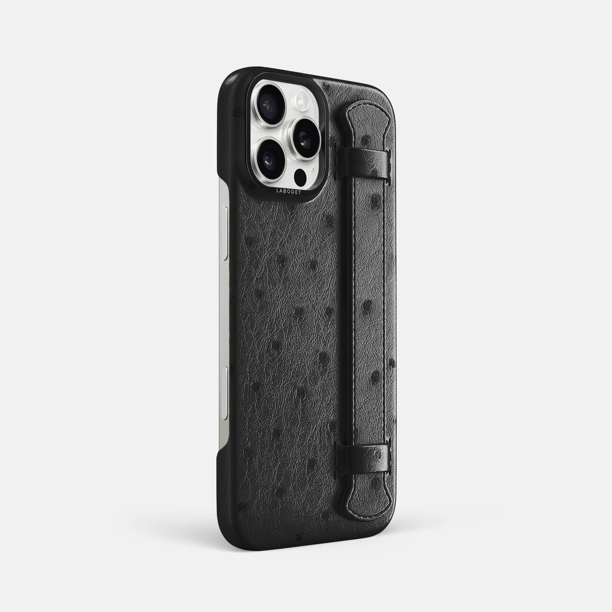 Black iPhone 16 Pro Max Handle Case Ostrich with Black Metal -2 | Black-Black