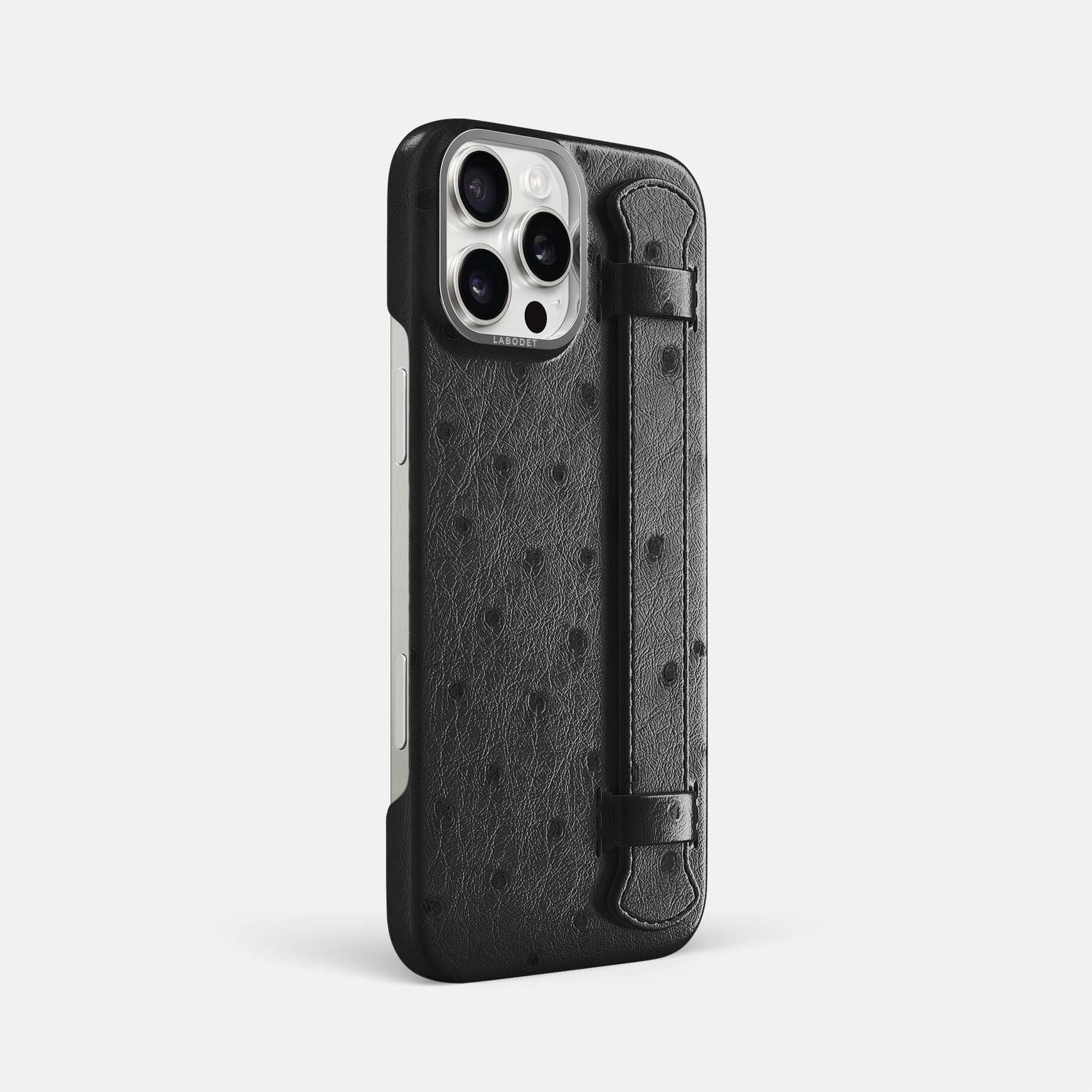 Black iPhone 16 Pro Max Handle Case Ostrich with Steel Metal -2 | Black-Steel