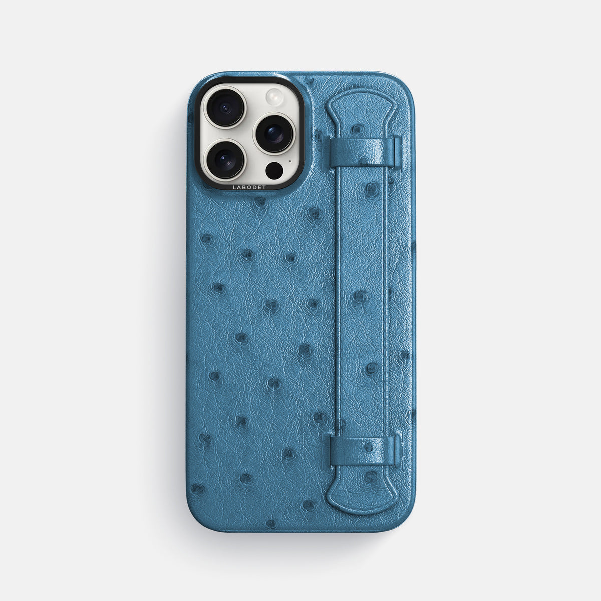 Blue-Jeans iPhone 16 Pro Max Handle Case Ostrich with Black Metal -1 | Blue-Jeans-Black