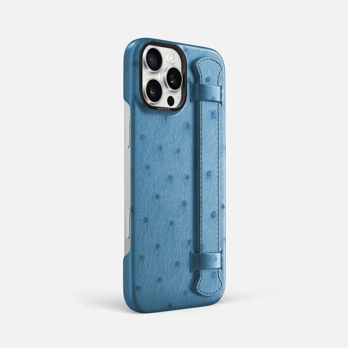 Blue-Jeans iPhone 16 Pro Max Handle Case Ostrich with Black Metal -2 | Blue-Jeans-Black