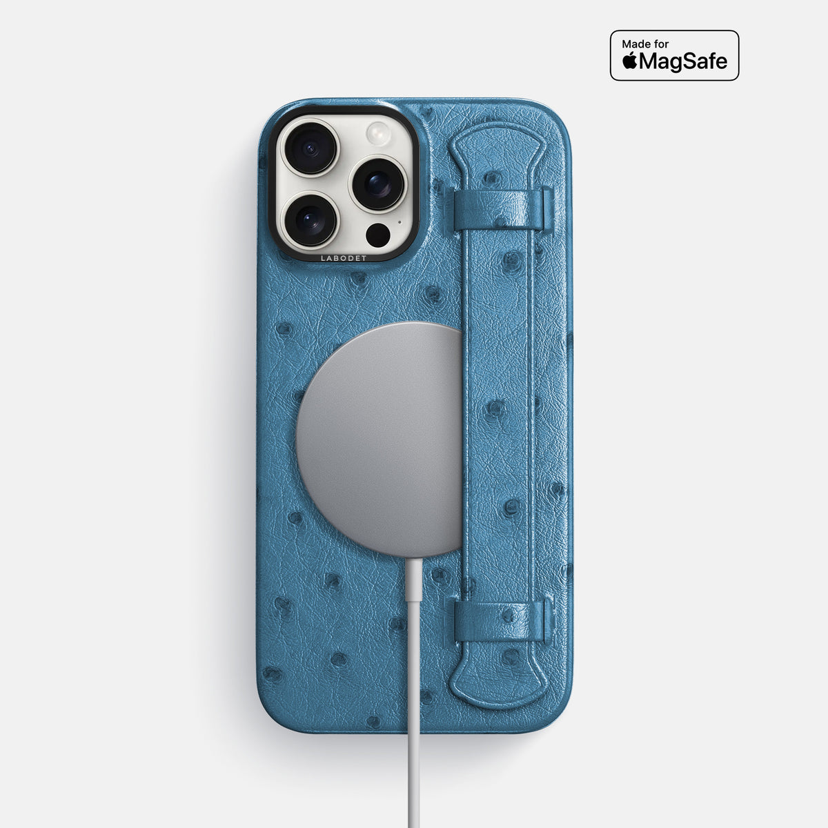 Blue-Jeans iPhone 16 Pro Max Handle Case Ostrich with Black Metal -5 | Blue-Jeans-Black