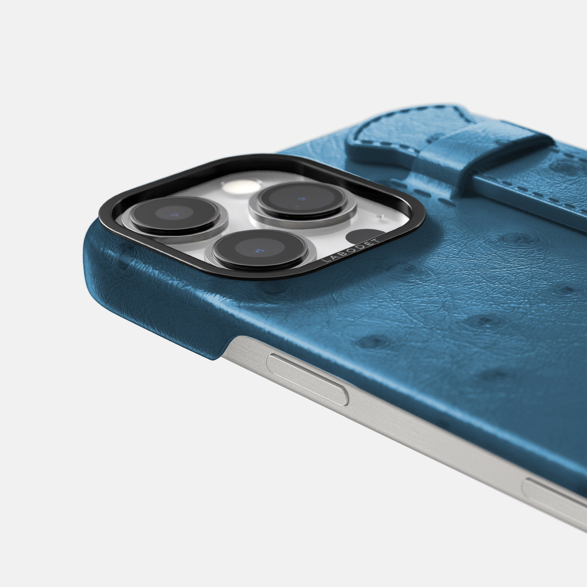 Blue-Jeans iPhone 16 Pro Max Handle Case Ostrich with Black Metal -6 | Blue-Jeans-Black