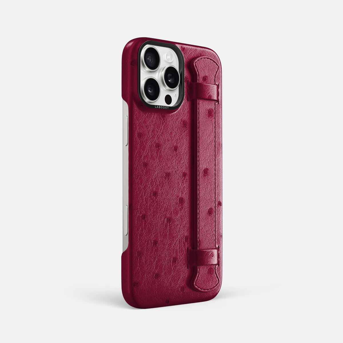 Bordeaux iPhone 16 Pro Max Handle Case Ostrich with Black Metal -2 | Bordeaux-Black