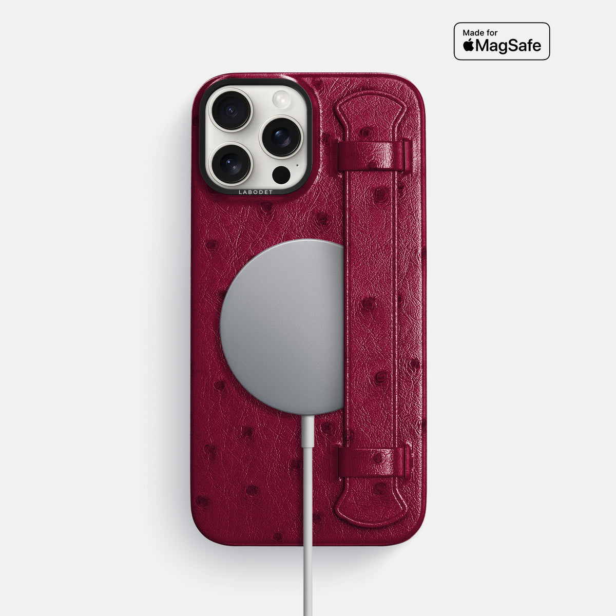 Bordeaux iPhone 16 Pro Max Handle Case Ostrich with Black Metal -5 | Bordeaux-Black