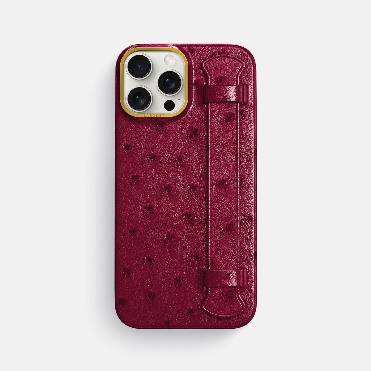 Bordeaux iPhone 16 Pro Max Handle Case Ostrich with Gold Metal -1 | Bordeaux-Gold