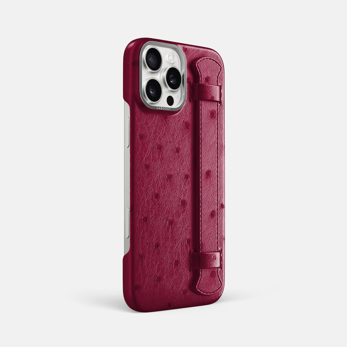 Bordeaux iPhone 16 Pro Max Handle Case Ostrich with Steel Metal -2 | Bordeaux-Steel
