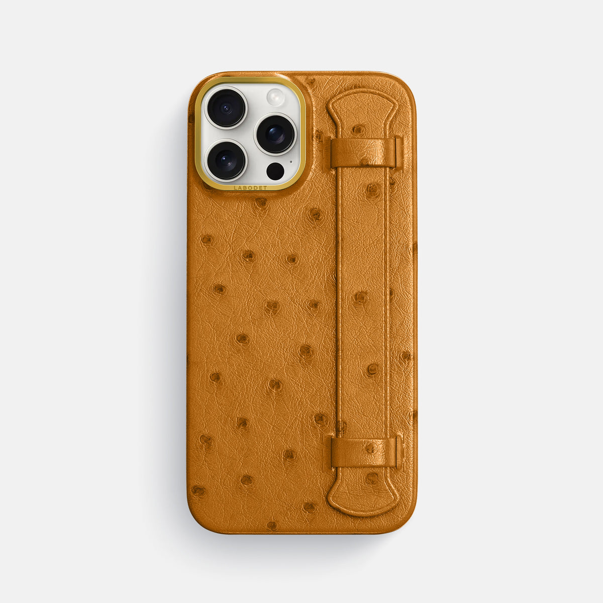 Chestnut iPhone 16 Pro Max Handle Case Ostrich with Gold Metal -1 | Chestnut-Gold