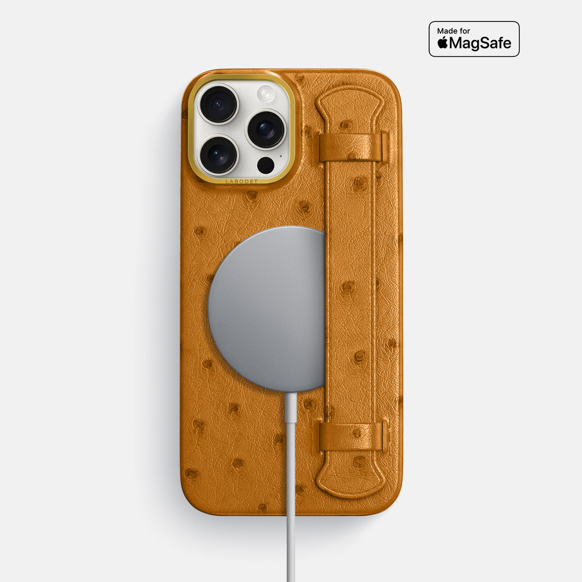 Chestnut iPhone 16 Pro Max Handle Case Ostrich with Gold Metal -5 | Chestnut-Gold