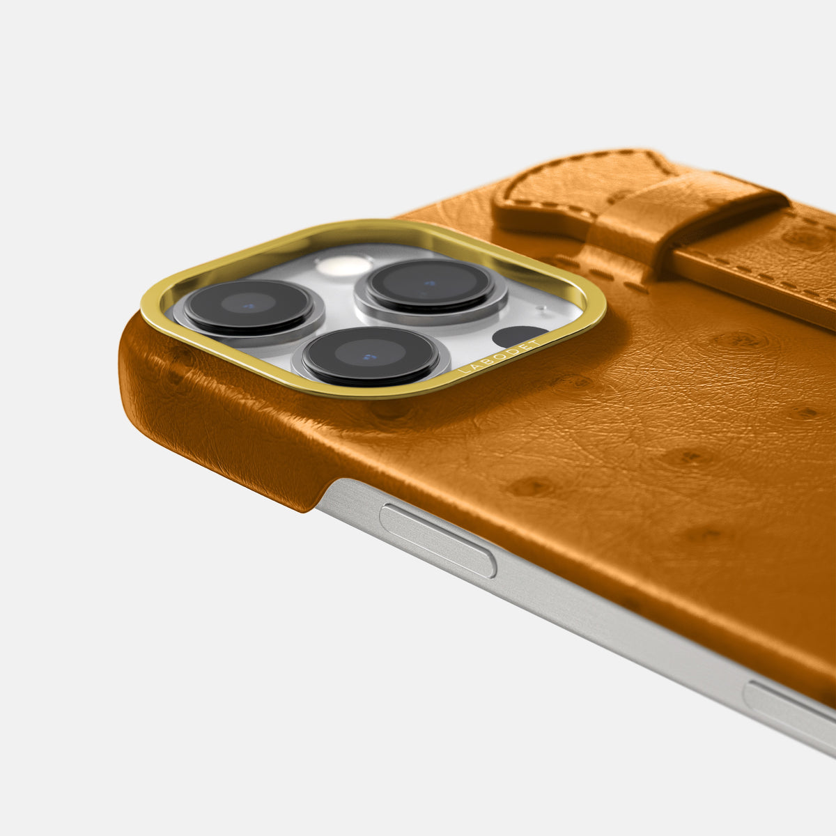 Chestnut iPhone 16 Pro Max Handle Case Ostrich with Gold Metal -6 | Chestnut-Gold