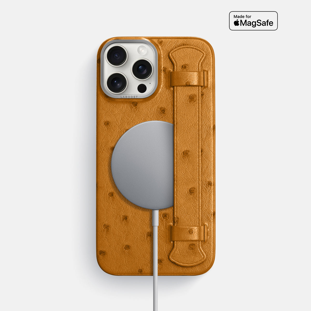 Chestnut iPhone 16 Pro Max Handle Case Ostrich with Steel Metal -5 | Chestnut-Steel